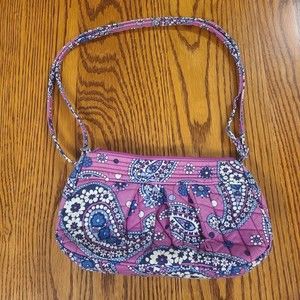 Vera Bradley Small Purse Pleated Cross Body Double Strap Purple Floral Print